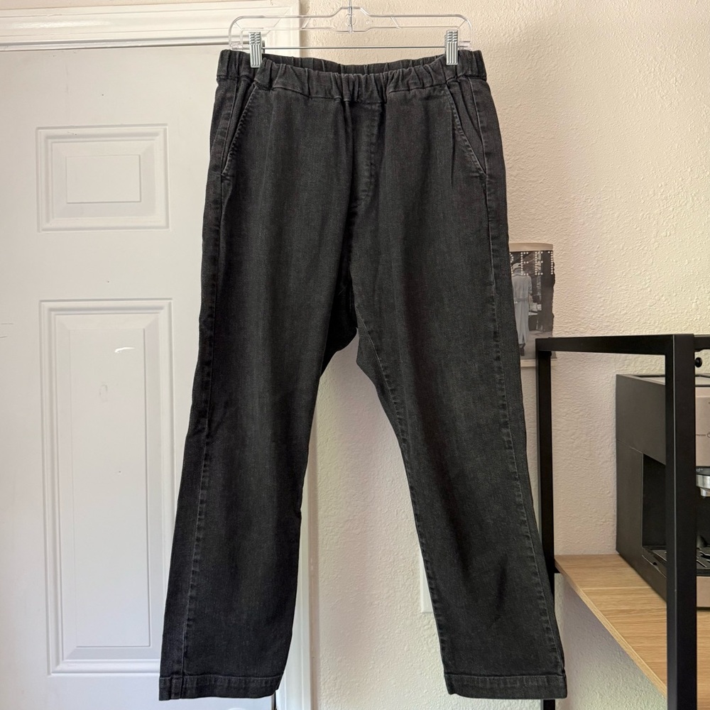 SMOCK JAPAN black dark grey cotton denim‎ straight leg cropped jeans pants